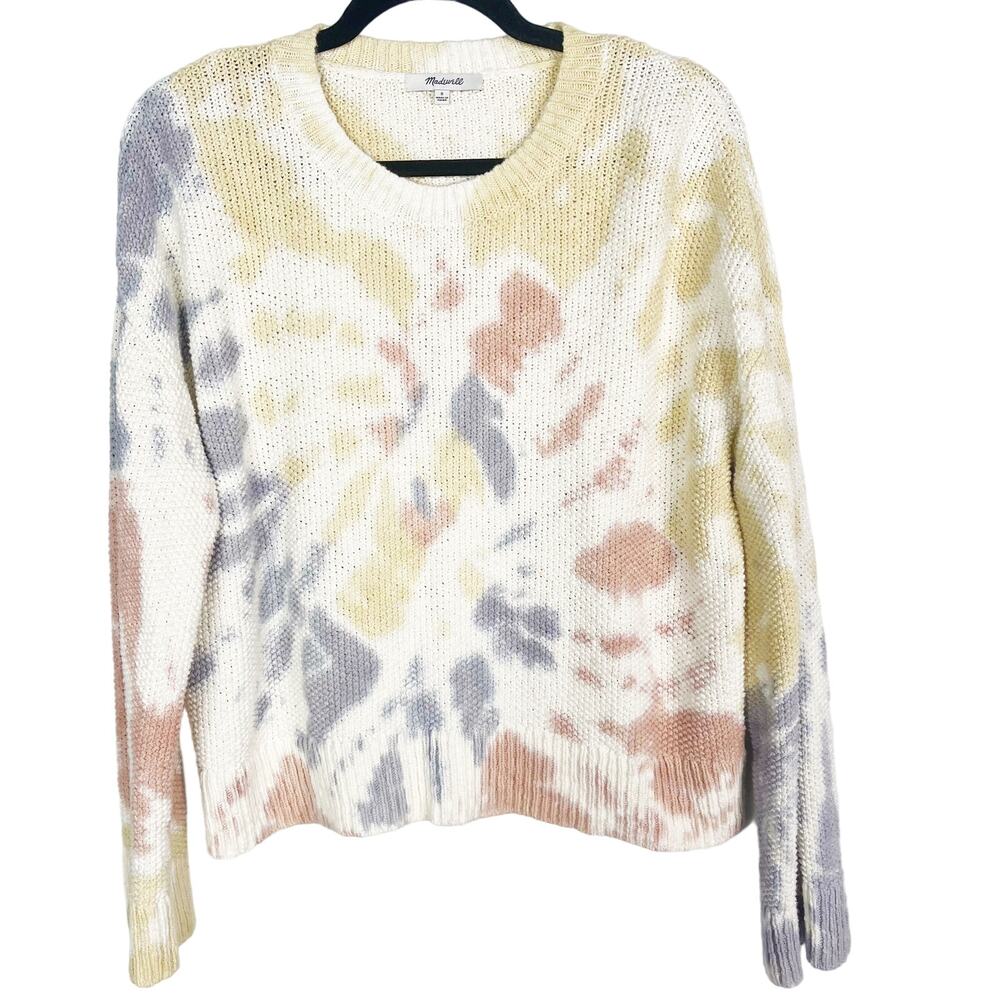 Madewell Small Tie Dye Westford Pullover Sweater Yellow Orange Blue Cotton Crew